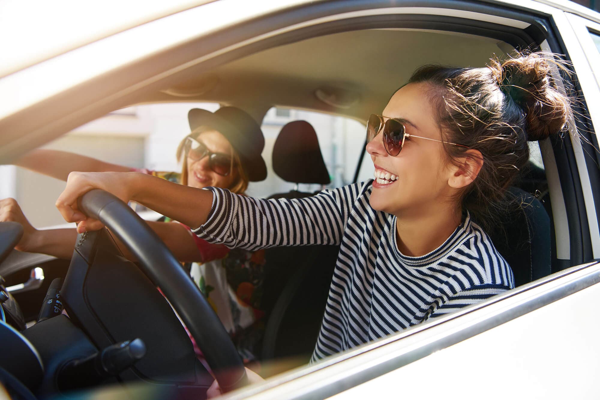 Couple driving happily